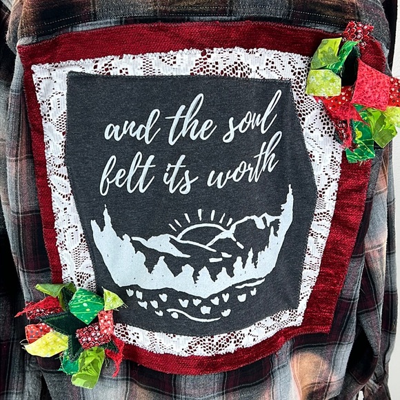 ⭐️Adorned Crown Textile altered custom flannel the soul felt it’s worth shirt - Picture 2 of 12